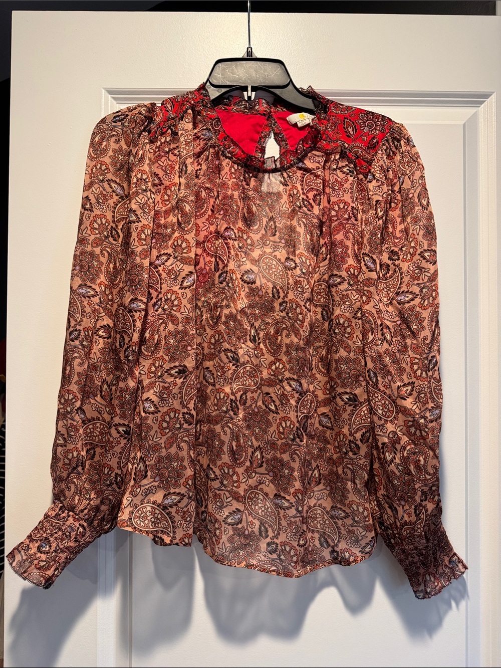 Boden Red and Brown Paisley Long-Sleeve Blouse